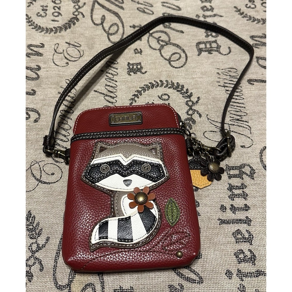 Chala Raccoon Cell Phone/Crossbody Bag Burgundy 5" Wide x 7.5"